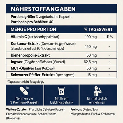 Kurkuma-Kapseln mit 95 % Curcumin