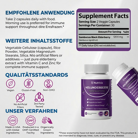 Nutrivia Gut Support Complex mit Holunderbeere, Zink & Vitamin C