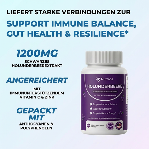 Nutrivia Gut Support Complex mit Holunderbeere, Zink & Vitamin C